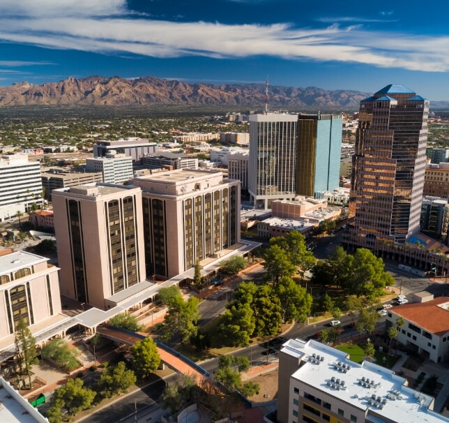 city landscape with tall buildings